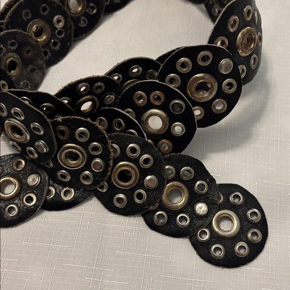 VTG Black Moroccan Leather Concho Belt SZ 36 w/circle buckle rivets & studs Boho main image 12